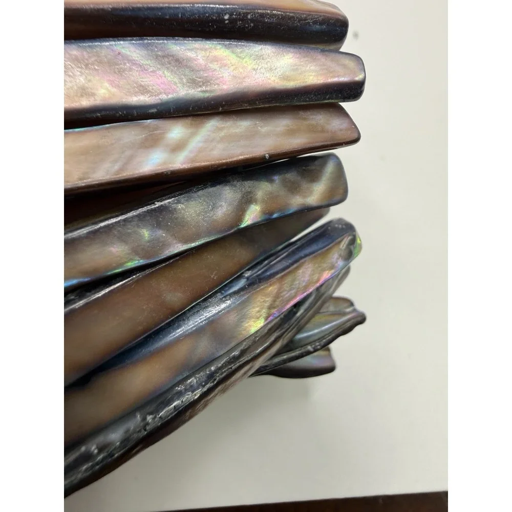 Chunky Brown Abalone Mother of Pearl Shell Stretch Bracelet‎ Iridescent Boho